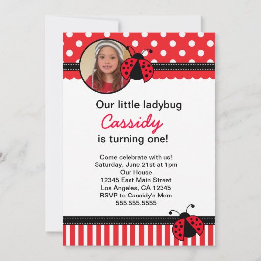 Red Ladybug Birthday Invitation Kaart (Voorkant)