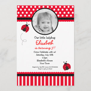 Red Ladybug Birthday Invitation Kaart
