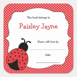 Red Ladybug Boekplaten / breng een boek baby showe Vierkante Sticker