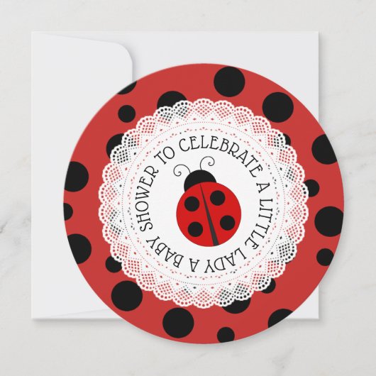 Red Ladybug Girl Baby Shower Invitations (Devant)