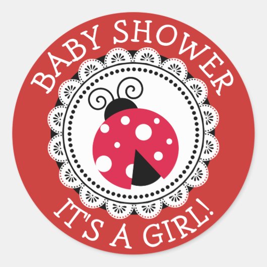 Red Ladybug Girl Baby shower Stickers (Voorkant)