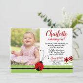 Red Ladybug Girl Birthday Photo Invitations (Debout devant)