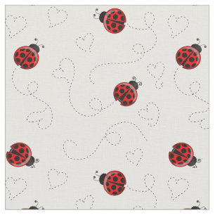 Red Ladybug Heart Trail Pattern Stof