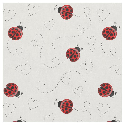 Red Ladybug Heart Trail Pattern Stof (Close Up)