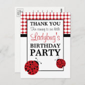 Red Ladybug Kinderverjaardagsfeestje Bedankt Briefkaart (Voorkant / Achterkant)