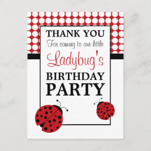 Red Ladybug Kinderverjaardagsfeestje Bedankt Briefkaart