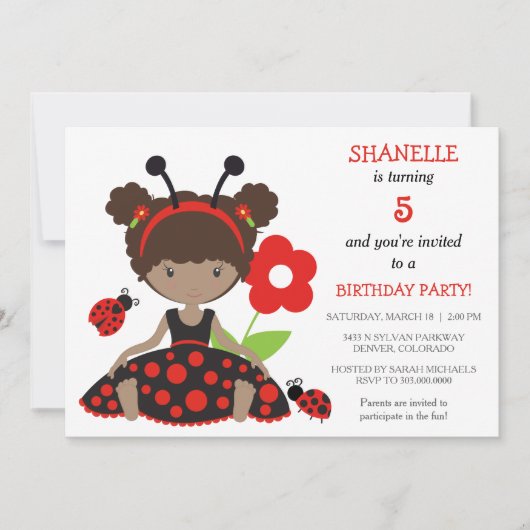 Red Ladybug Meisjes Verjaardagsfeestuitnodiging Kaart (Voorkant)