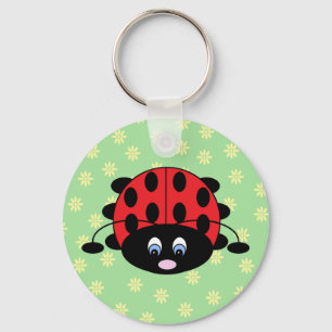 Red Ladybug met Flowers Sleutelhanger