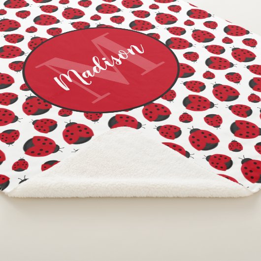 Red Ladybug Pattern gepersonaliseerd meisje Sherpa Deken (3/4)
