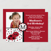 Red Ladybug Photo Birthday Invitation Kaart (Voorkant / Achterkant)