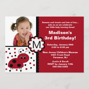 Red Ladybug Photo Birthday Invitation Kaart
