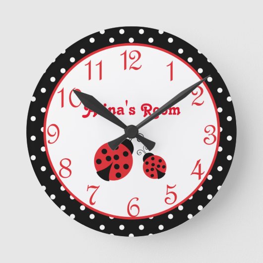 Red Ladybug Polka Dot Nursery Girls Wall klok (Voorkant)