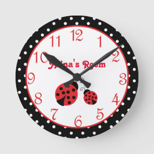 Red Ladybug Polka Dot Nursery Girls Wall klok