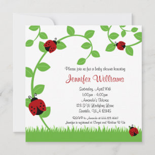 Red Ladybug Vines Baby Shower Invitations