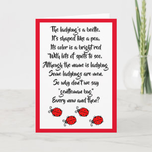 Red Ladybugs & Cute Poem Kaart
