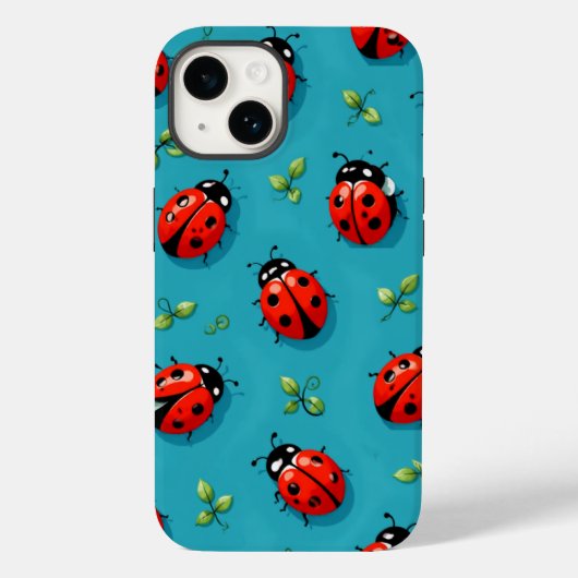 Red Ladybugs Lucky Pattern Sky Blue iPhone Case (Achterkant)
