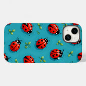 Red Ladybugs Lucky Pattern Sky Blue iPhone Case (Achterkant (horizontaal))