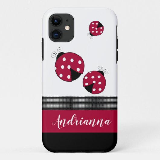 Red Ladybugs Trendy Insect Bugs White Check Case-Mate iPhone Case (Achterkant)