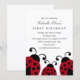 Red Ladybugs Uitnodiging van de partij Birthday