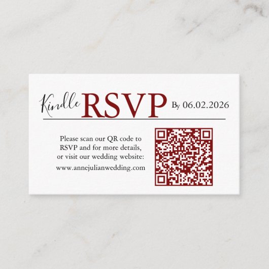 Red landscape RSVP QR Code Card Modern Wedding Informatiekaartje (Voorkant)