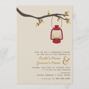 Red Lantern Camping Herfst Rehearsal Dinner Kaart