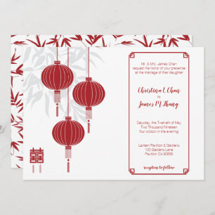 Red Lantern Double Happiness Chinese Wedding Kaart