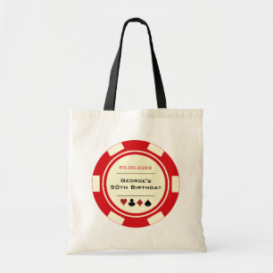 Red Las Vegas Casino Poker Chip Birthday Canvas ta Tote Bag