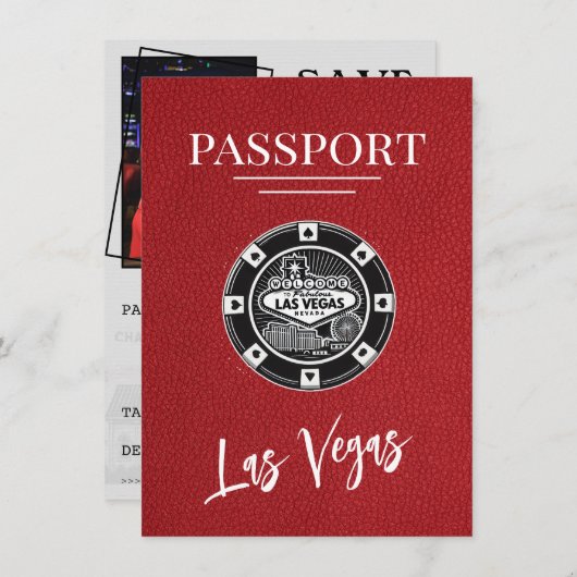 Red Las Vegas Passport Bewaar de datum Save The Date (Voorkant / Achterkant)