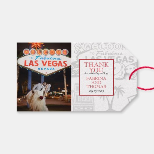 Red Las Vegas trouwfoto Cadeaulabel (Voorkant (Horizontaal))