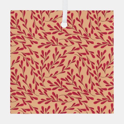  Red Leafy Branches Seamless Pattern Glas Ornament (Achterkant)