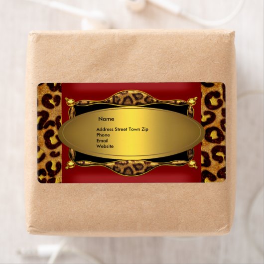 Red Leopard Black Gold Adresse du Étiquette 2 (En situation)