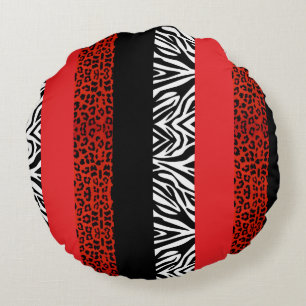 Red Leopard en Zebra Custom Animal Print Rond Kussen
