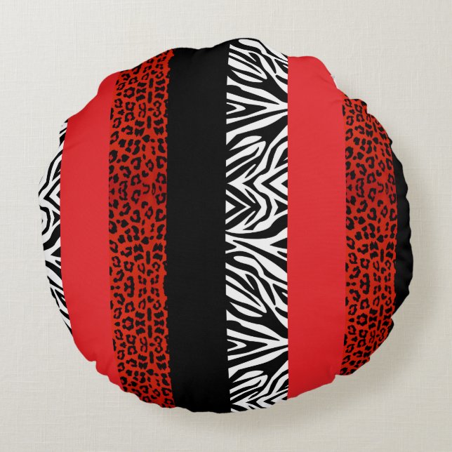 Red Leopard en Zebra Custom Animal Print Rond Kussen (Achterkant)