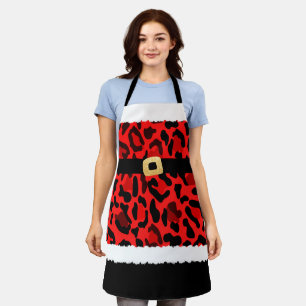 Red Leopard Print Kerstman Kostuum Kerstmis Schort