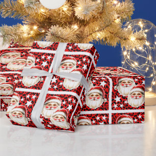 Red Leopard Print Retro Kerstman Kerstmis Cadeaupapier