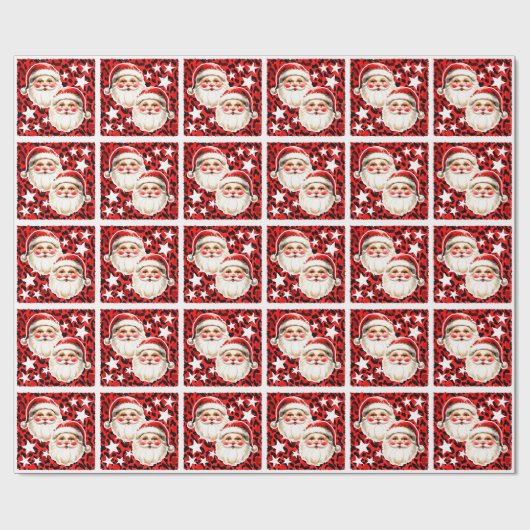 Red Leopard Print Retro Kerstman Kerstmis Cadeaupapier (Vlak)