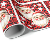Red Leopard Print Retro Kerstman Kerstmis Cadeaupapier (Rol Hoek)