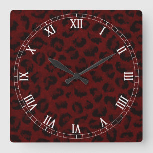 Red Leopard Skin Square Roman Nummerklok Vierkante Klok