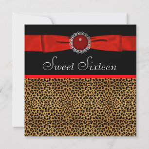 Red Leopard Sweet Sixteen Birthday Party Kaart