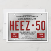 Red Licence Bord 50th Birthday Invitations Kaart (Voorkant)