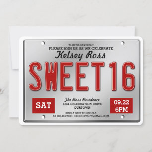 Red Licence Bord Sweet 16 Party-uitnodigingen Kaart