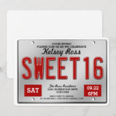 Red License Plate Sweet 16 Parties Invitations (Devant / Derrière)