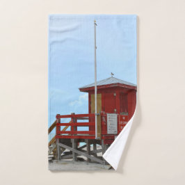 Red Lifeguard Tower No Lifeguard on Duty Handdoek