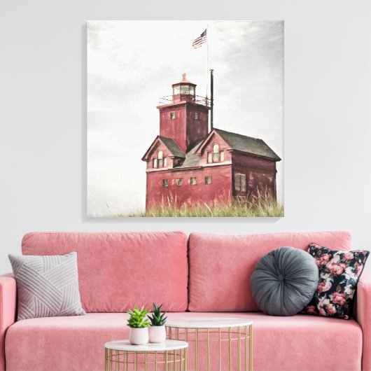 Red Lighthouse Impressionisme Canvas Afdruk (Insitu (Woonkamer))