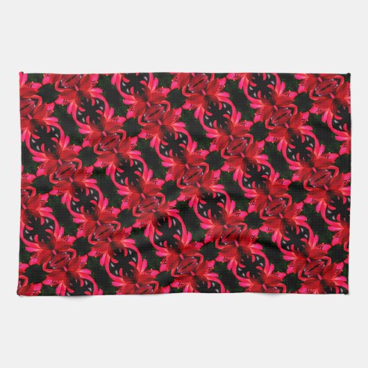 Red Lily Floral Abstract Art Pattern Theedoek (Horizontaal)