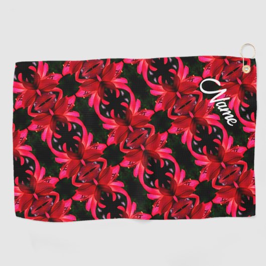 Red Lily Floral Abstract Pattern - Gepersonaliseer Golfhanddoek (Horizontaal)