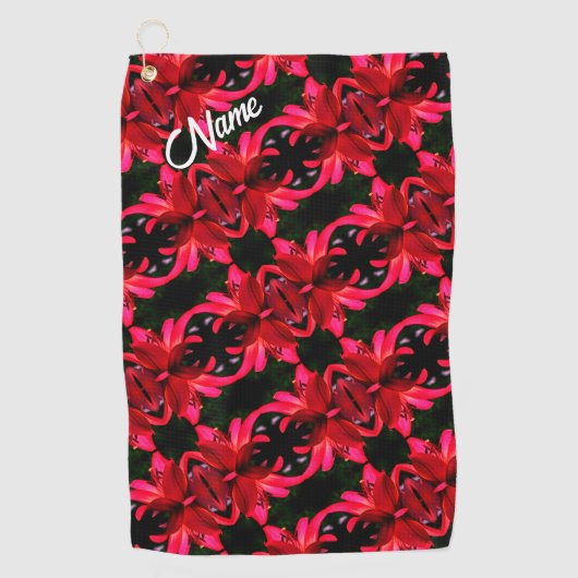 Red Lily Floral Abstract Pattern - Gepersonaliseer Golfhanddoek (Voorkant)