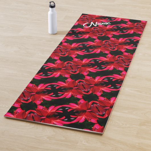 Red Lily Floral Abstract Pattern - Gepersonaliseer Yogamat (In situ)