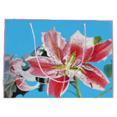 Red Lily Flowers Floral Waterverf Blue Gift Bag Groot Cadeauzakje (Achterkant)
