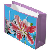 Red Lily Flowers Floral Waterverf Blue Gift Bag Groot Cadeauzakje (Voorkant Gekanteld)